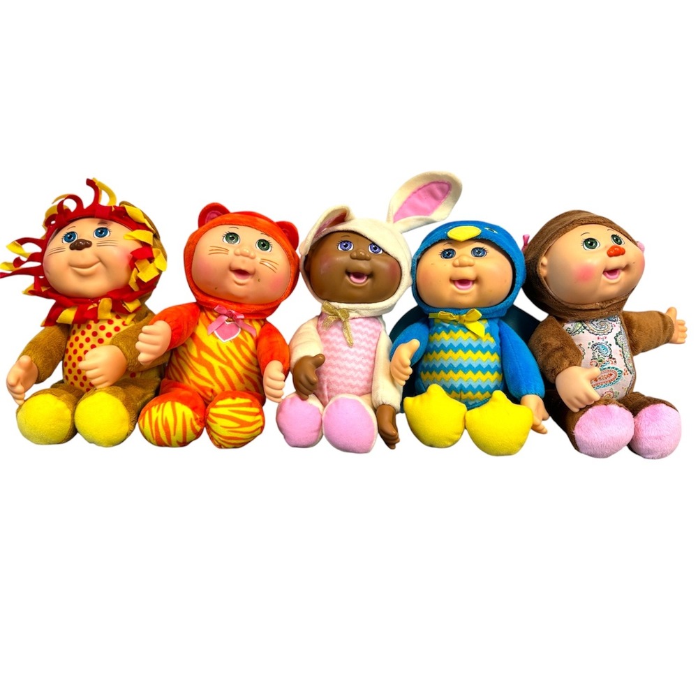 Cabbage Patch Kids Cuties 9" Plush Doll Lot of 5 Lion Tiger Bunny Bird Monkey